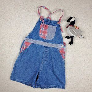 Vintage Plaid Striped Denim Shortalls kids 7/8